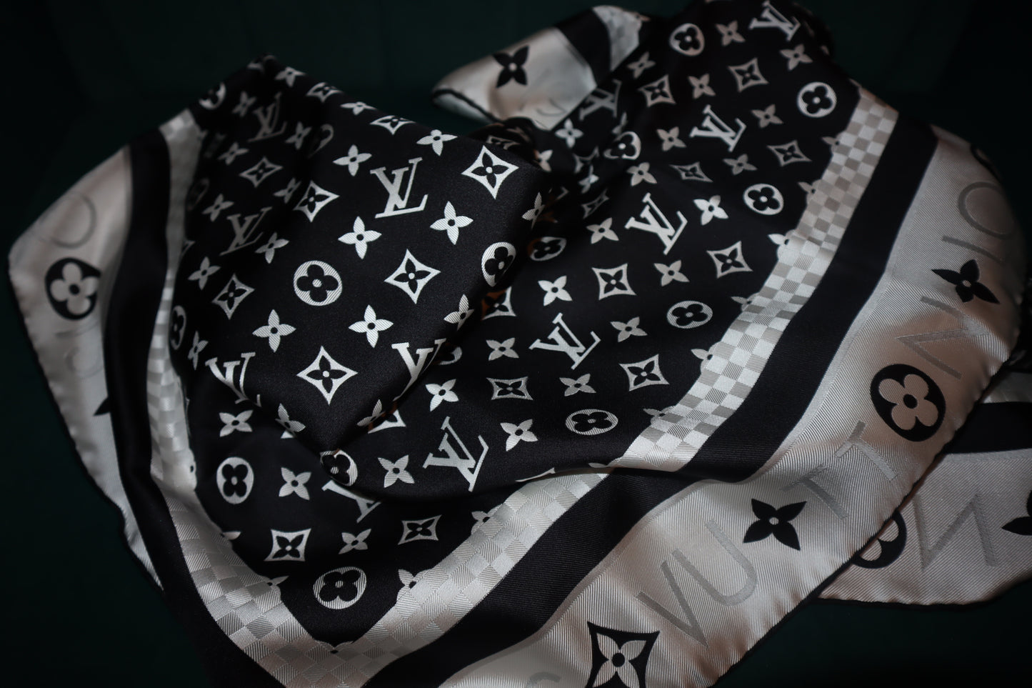 Louis Vuitton Black and White Silk Scarf Shawl