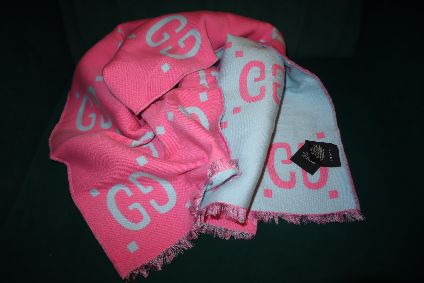 Pre-Loved Gucci Wool Silk Monogram Jumbo GG Freedom Scarf Roseate Sky Blue