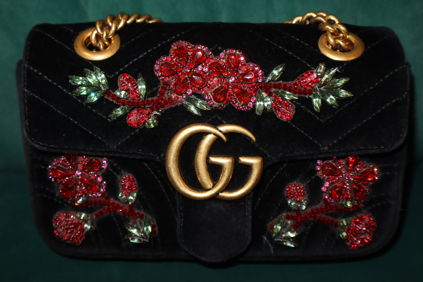 Gucci Velvet Matelassé Mini GG Marmont Bag – Black Pre-Owned