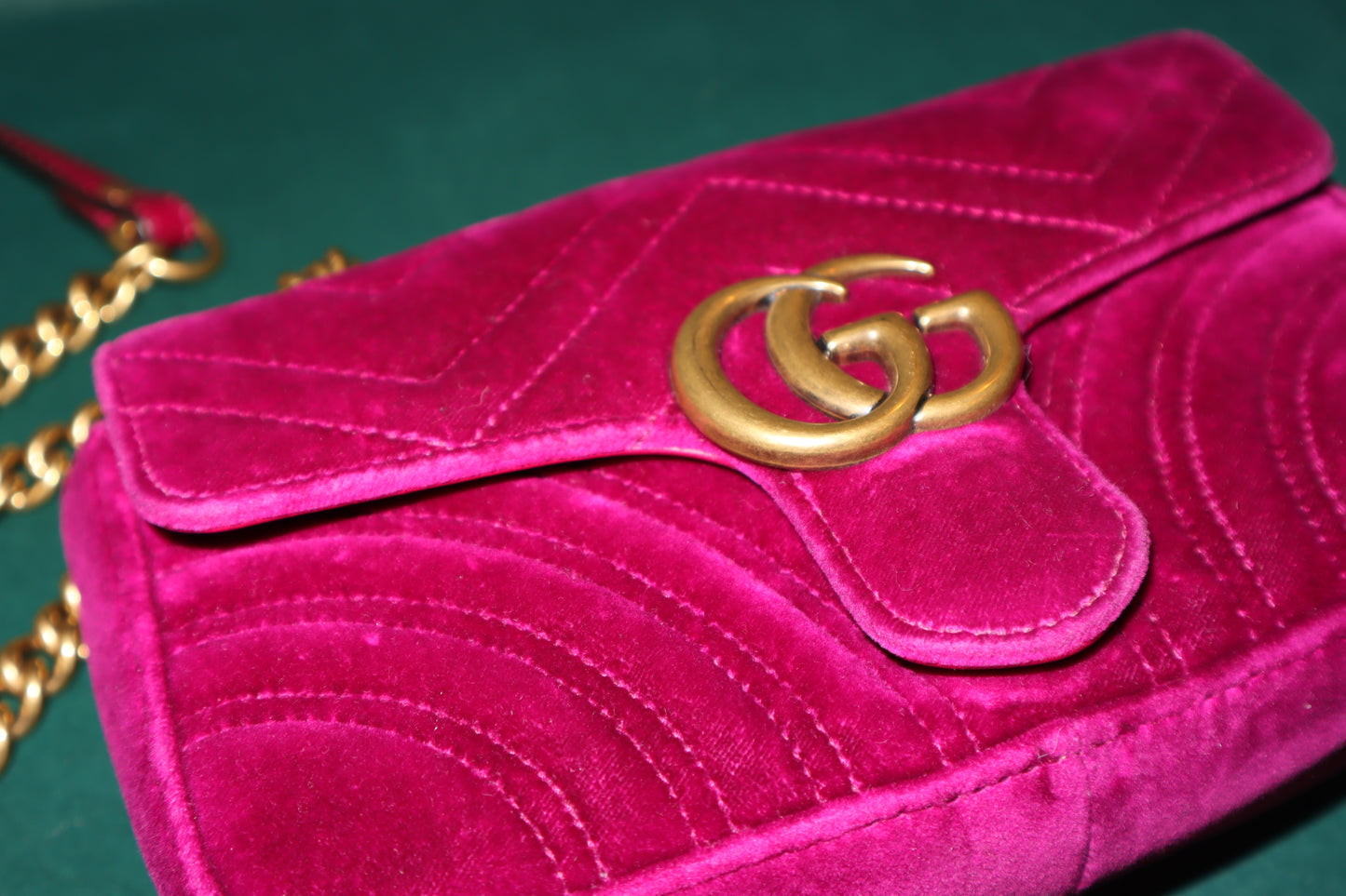 Gucci GG Marmont Matelassé Velvet Shoulder Bag Luxe Elegance in Small Design Pre- Owned