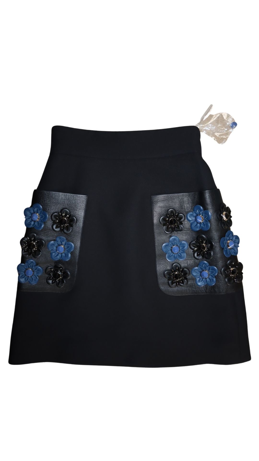 Fendi Black Leather Floral Skirt