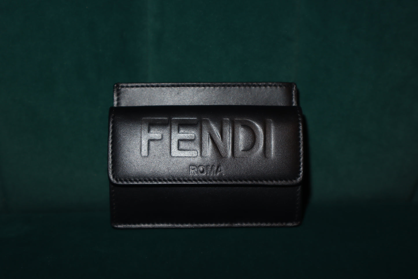 Fendi Embossed Logo Leather Card Case in Black