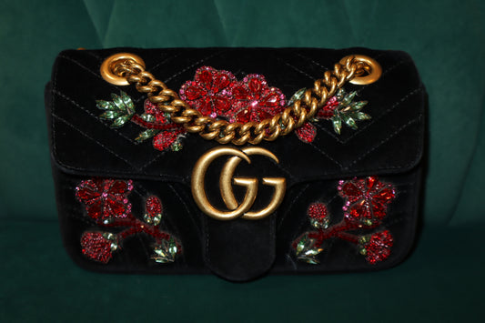 Gucci Velvet Matelassé Mini GG Marmont Bag – Black Pre-Owned