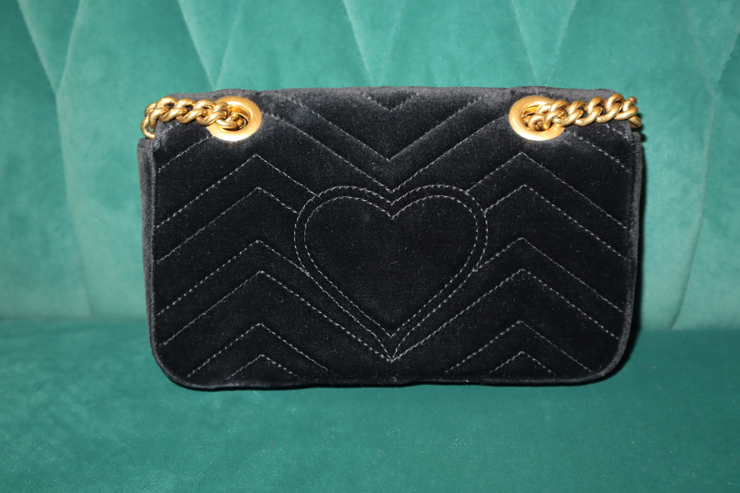 Gucci Velvet Matelassé Mini GG Marmont Bag – Black Pre-Owned