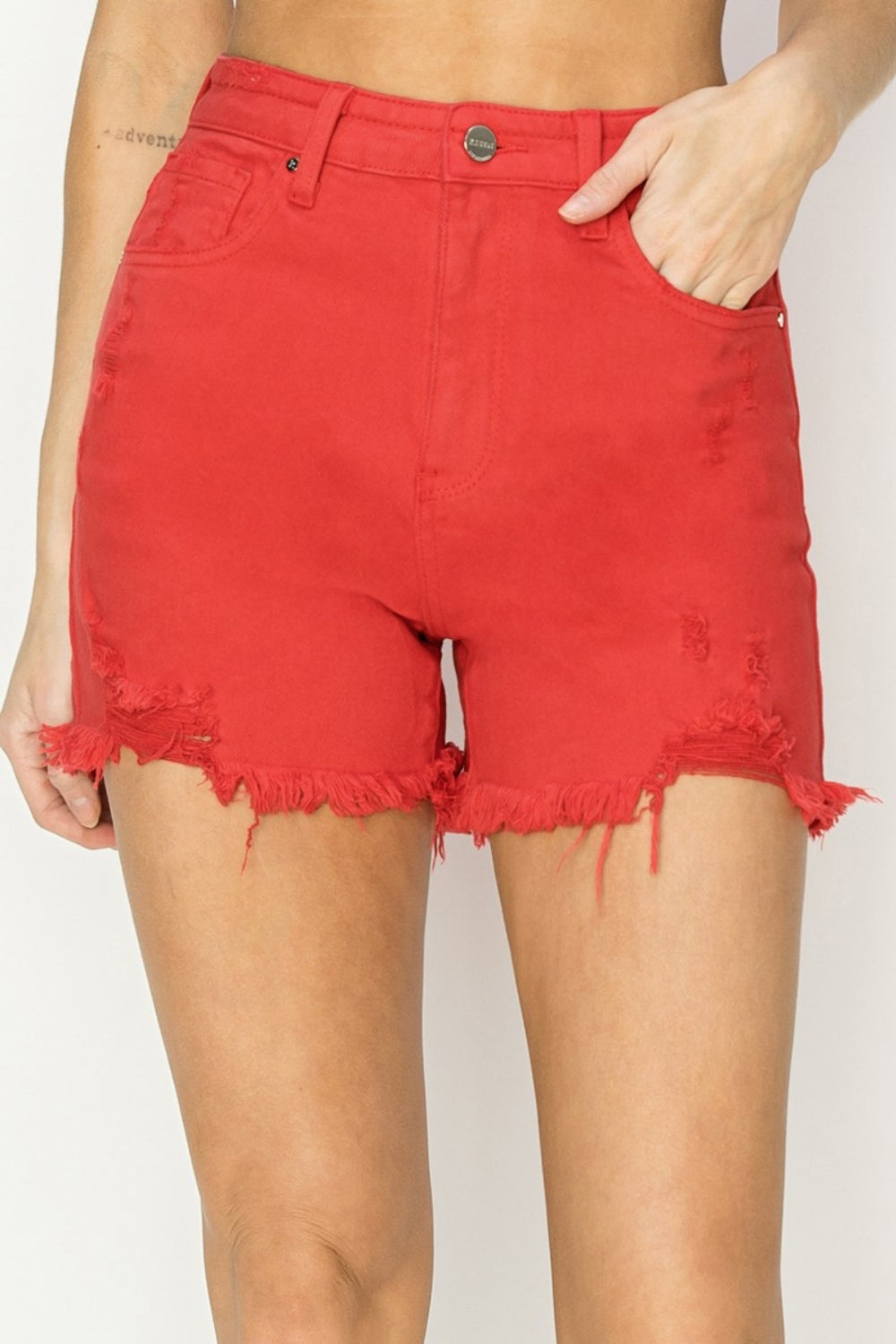 High Rise Distressed Denim Shorts