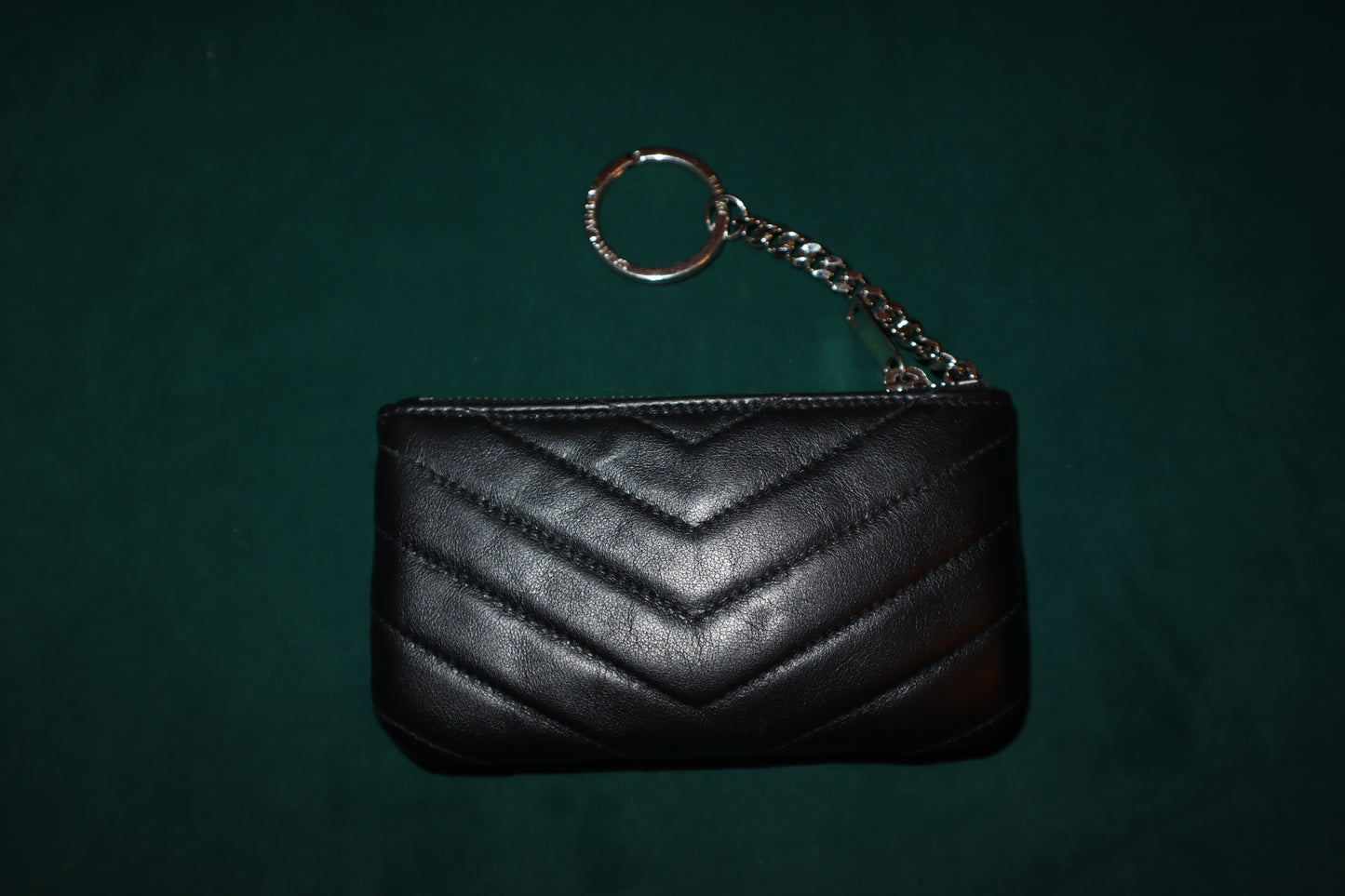 Pre-Owned Saint Laurent Calfskin Matelasse Monogram Key Pouch Black