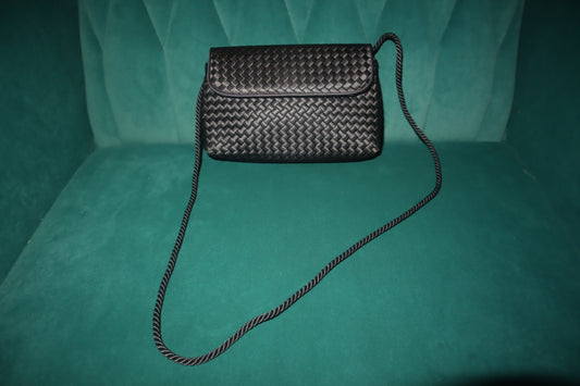 Pre-Loved Bottega Veneta Black Intrecciato Satin Shoulder Bag