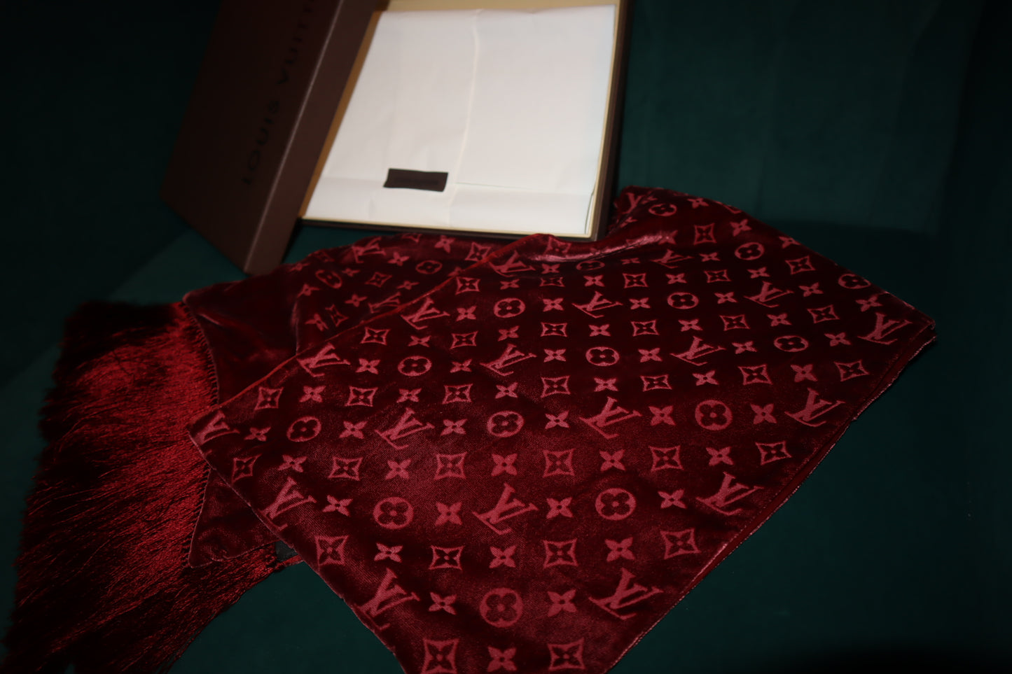 Pre-Loved Louis Vuitton Wool Silk Logomania Duo Scarf Wine