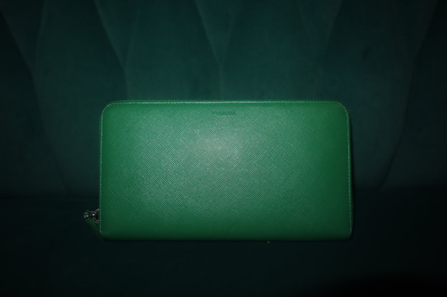 Preowned Prada leather zippy, green wallet