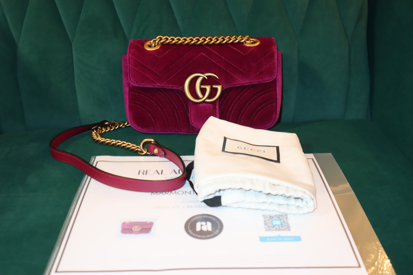 Gucci GG Marmont Matelassé Velvet Shoulder Bag Luxe Elegance in Small Design Pre- Owned