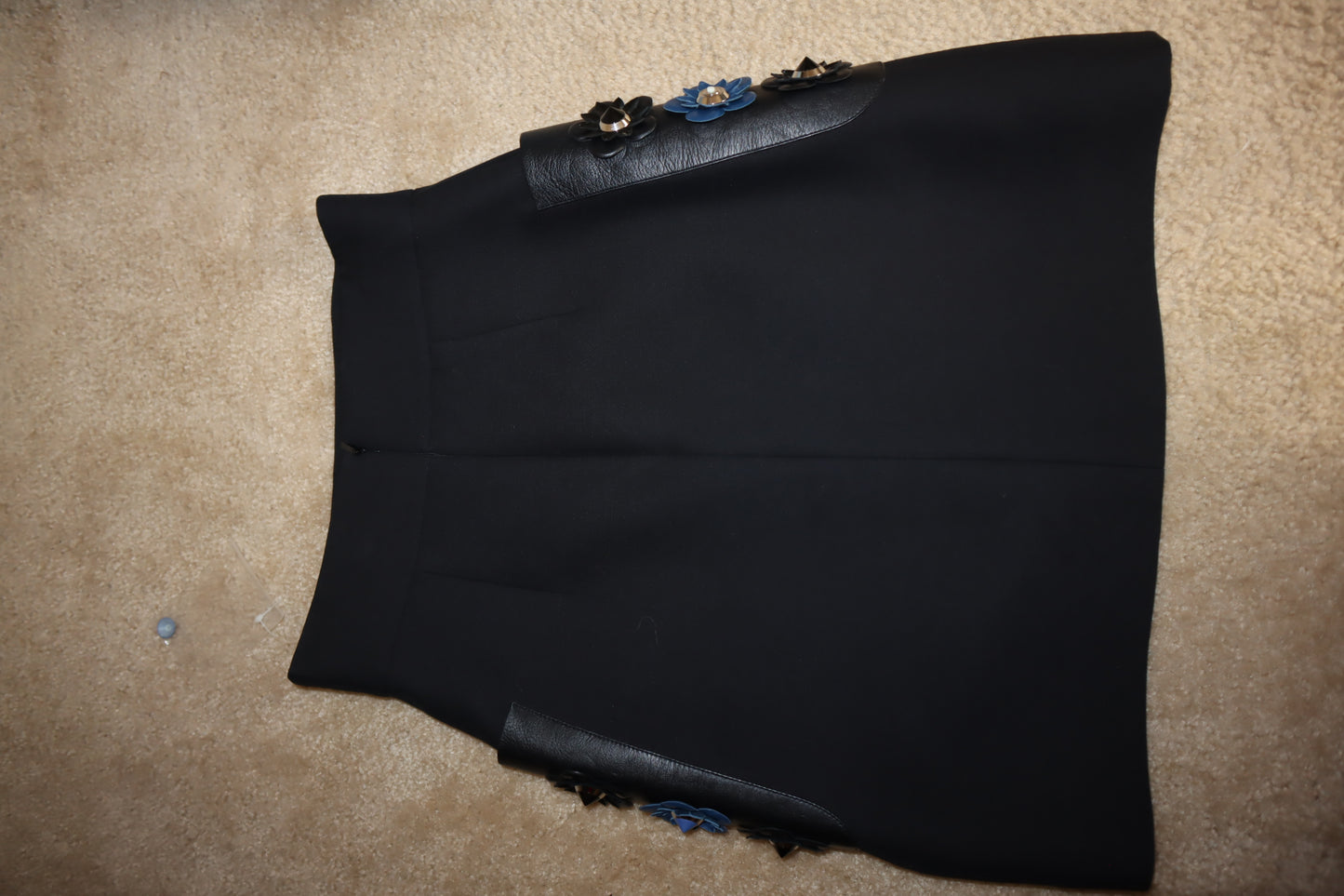 Fendi Black Leather Floral Skirt