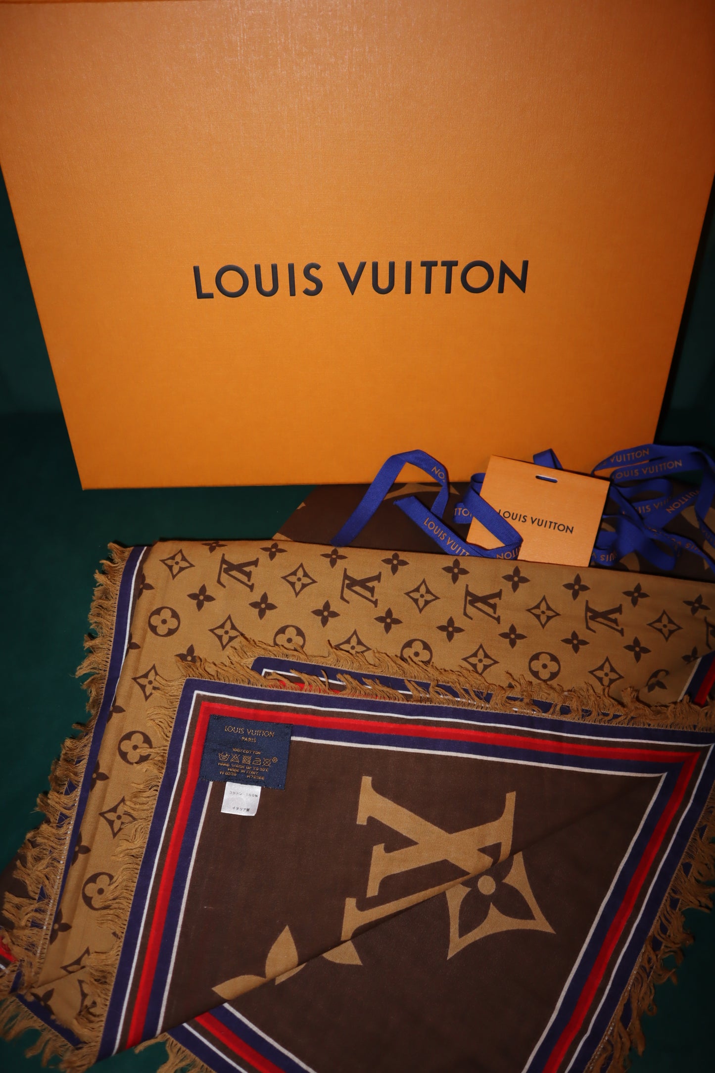 Pre-owned Louis Vuitton Brown on Beige Large Shawl Scarf