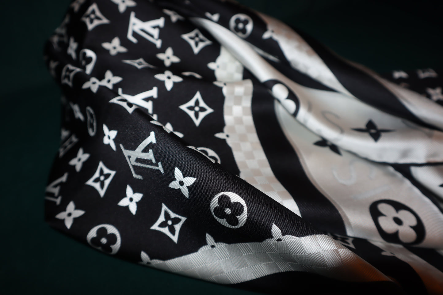 Louis Vuitton Black and White Silk Scarf Shawl