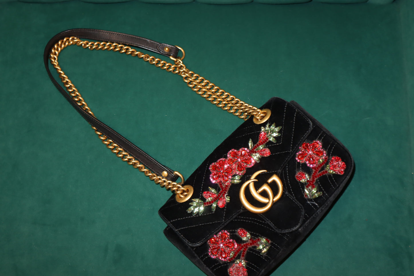 Gucci Velvet Matelassé Mini GG Marmont Bag – Black Pre-Owned