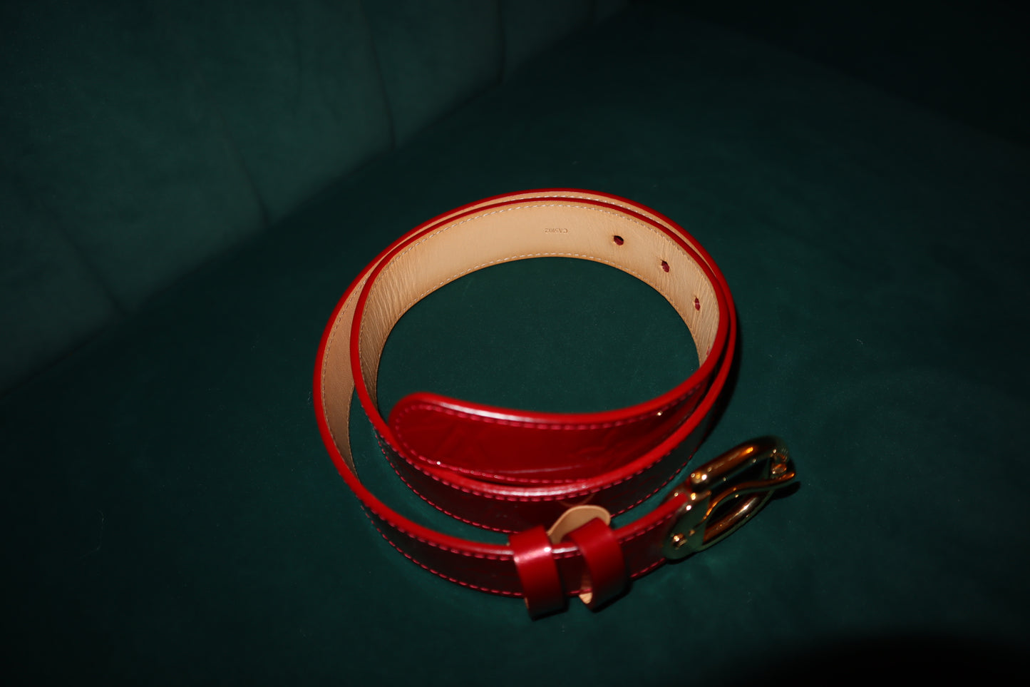 Pre- Loved Louis Vuitton Red Vernis Belt 32/80