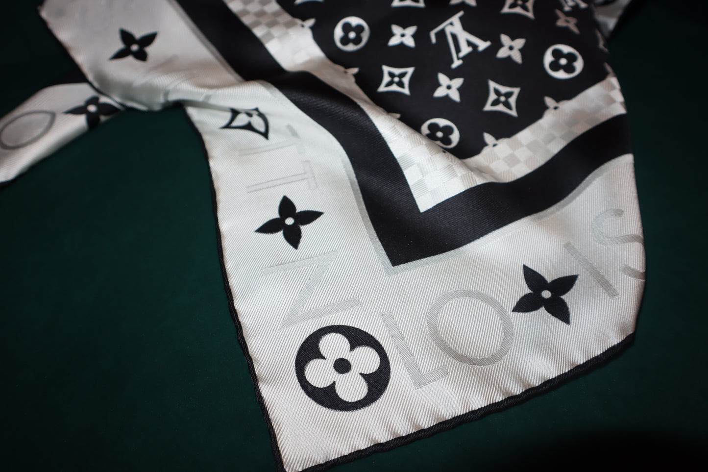 Louis Vuitton Black and White Silk Scarf Shawl