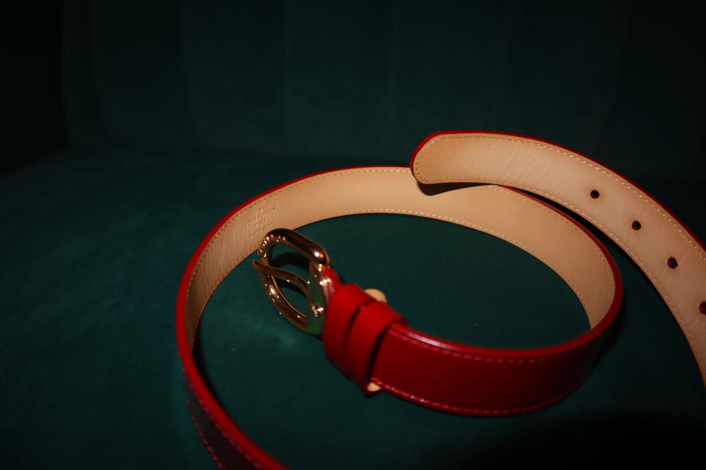 Pre- Loved Louis Vuitton Red Vernis Belt 32/80