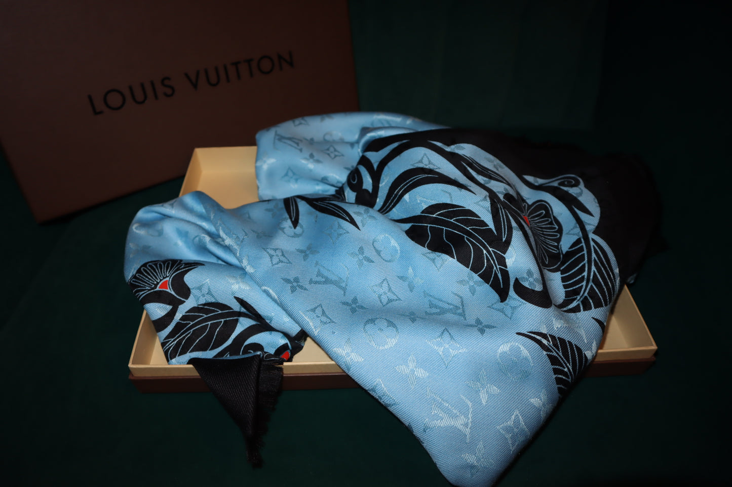 Louis Vuitton Blue Silk Scarf Shawl Preowned