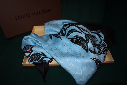 Louis Vuitton Blue Silk Scarf Shawl Preowned