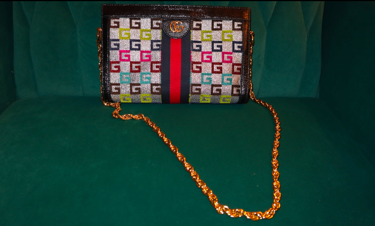 Gucci Ophidia Multicolor GG Monogram Shoulder Bag – Iconic Elegance Meets Bold Style Pre-Owned