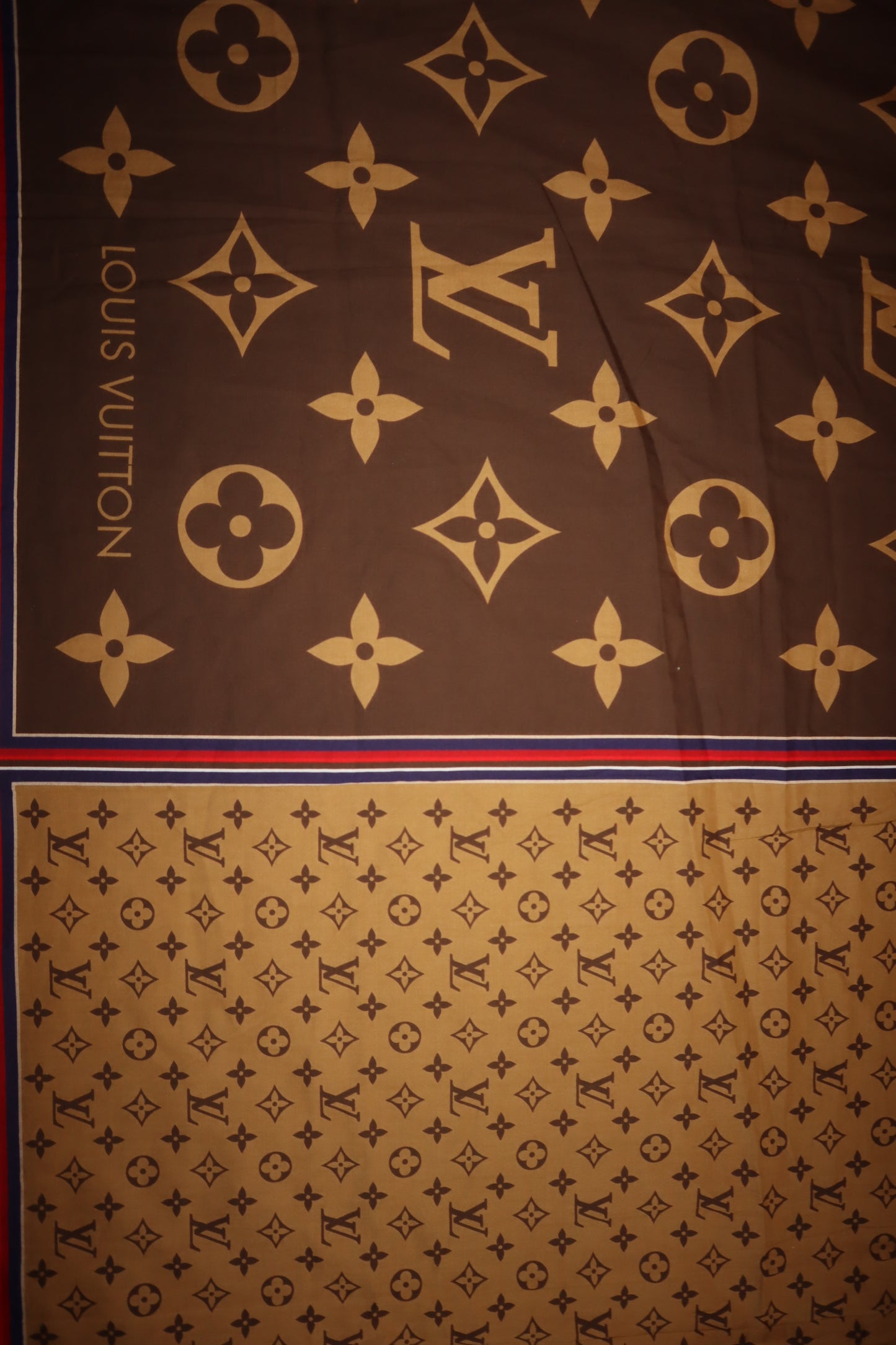 Pre-owned Louis Vuitton Brown on Beige Large Shawl Scarf