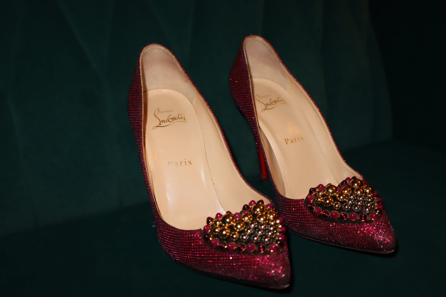 Christian Louboutin Shoes Pink Coralta Mia 100mm Glitter Studded Heart Point-toe
