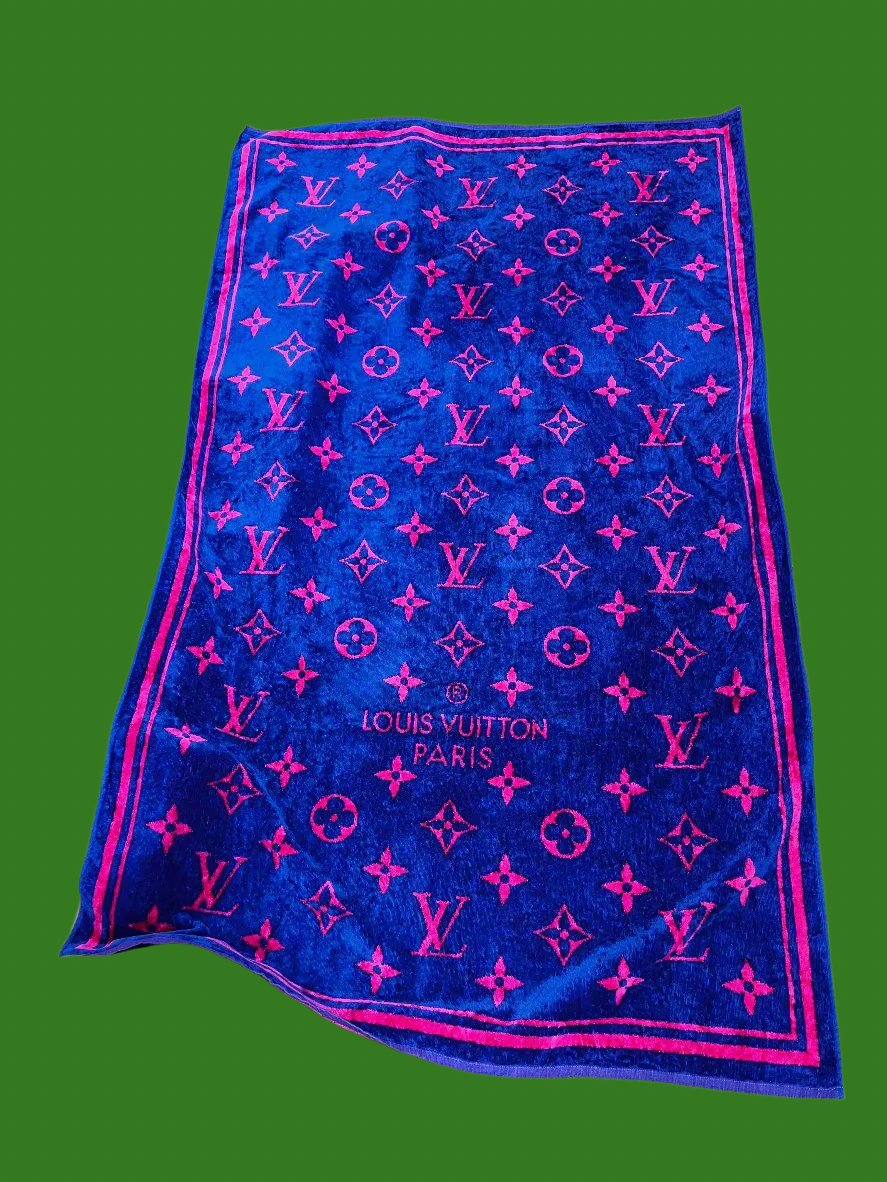 Pre- Loved Louis Vuitton Cotton Monogram Beach Towel Blue Pink