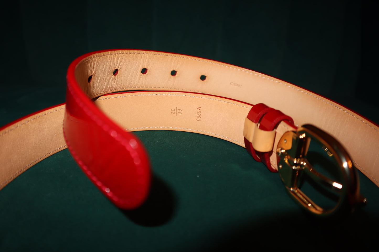 Pre- Loved Louis Vuitton Red Vernis Belt 32/80