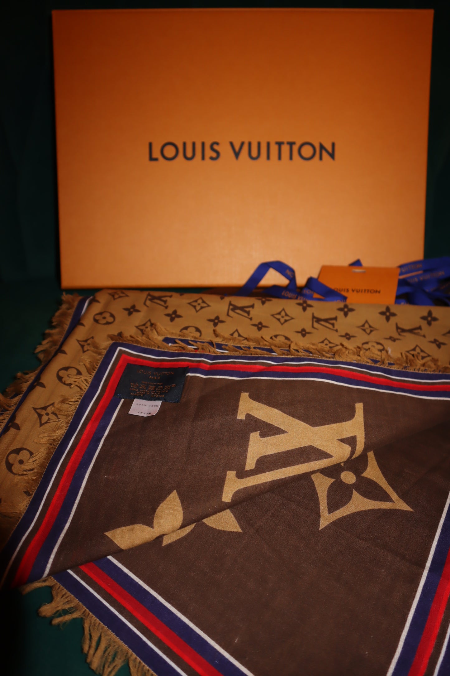 Pre-owned Louis Vuitton Brown on Beige Large Shawl Scarf