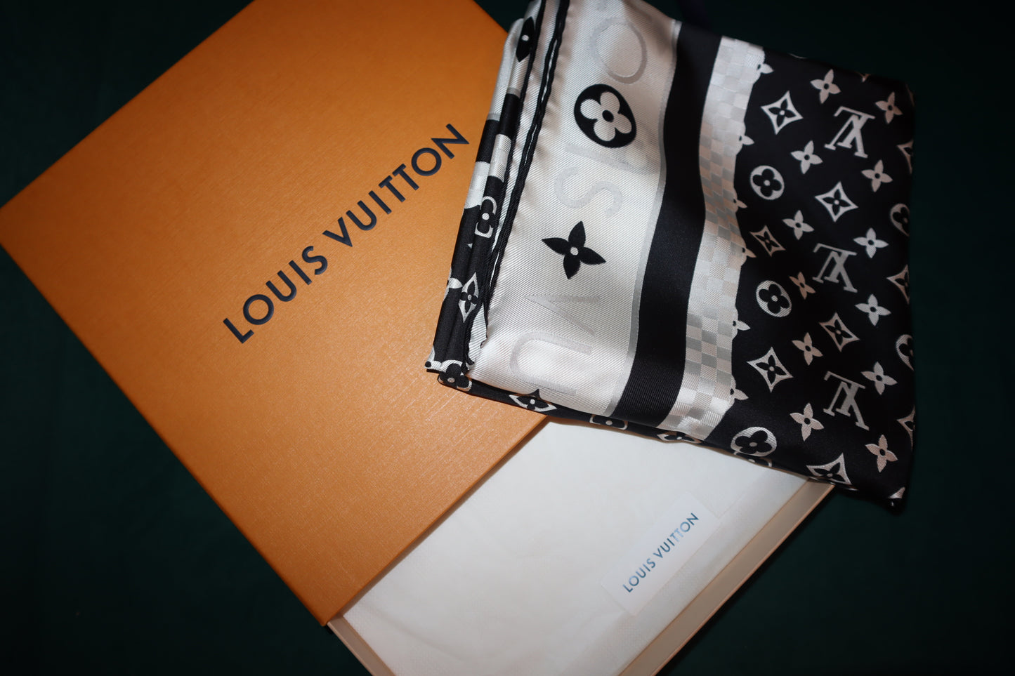 Louis Vuitton Black and White Silk Scarf Shawl