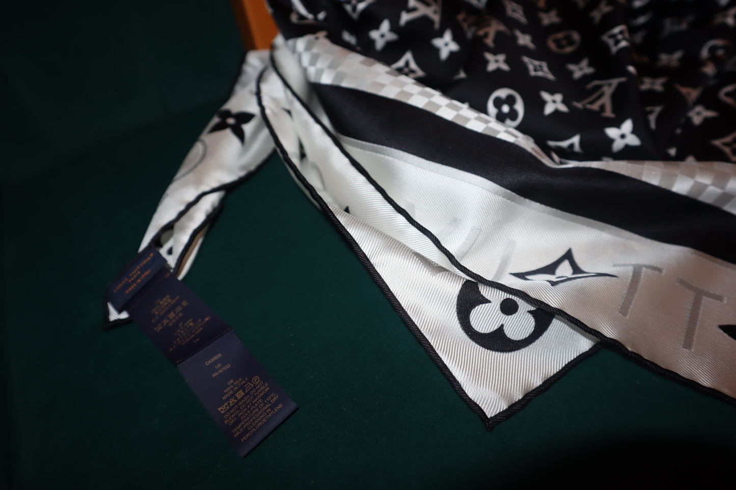 Louis Vuitton Black and White Silk Scarf Shawl