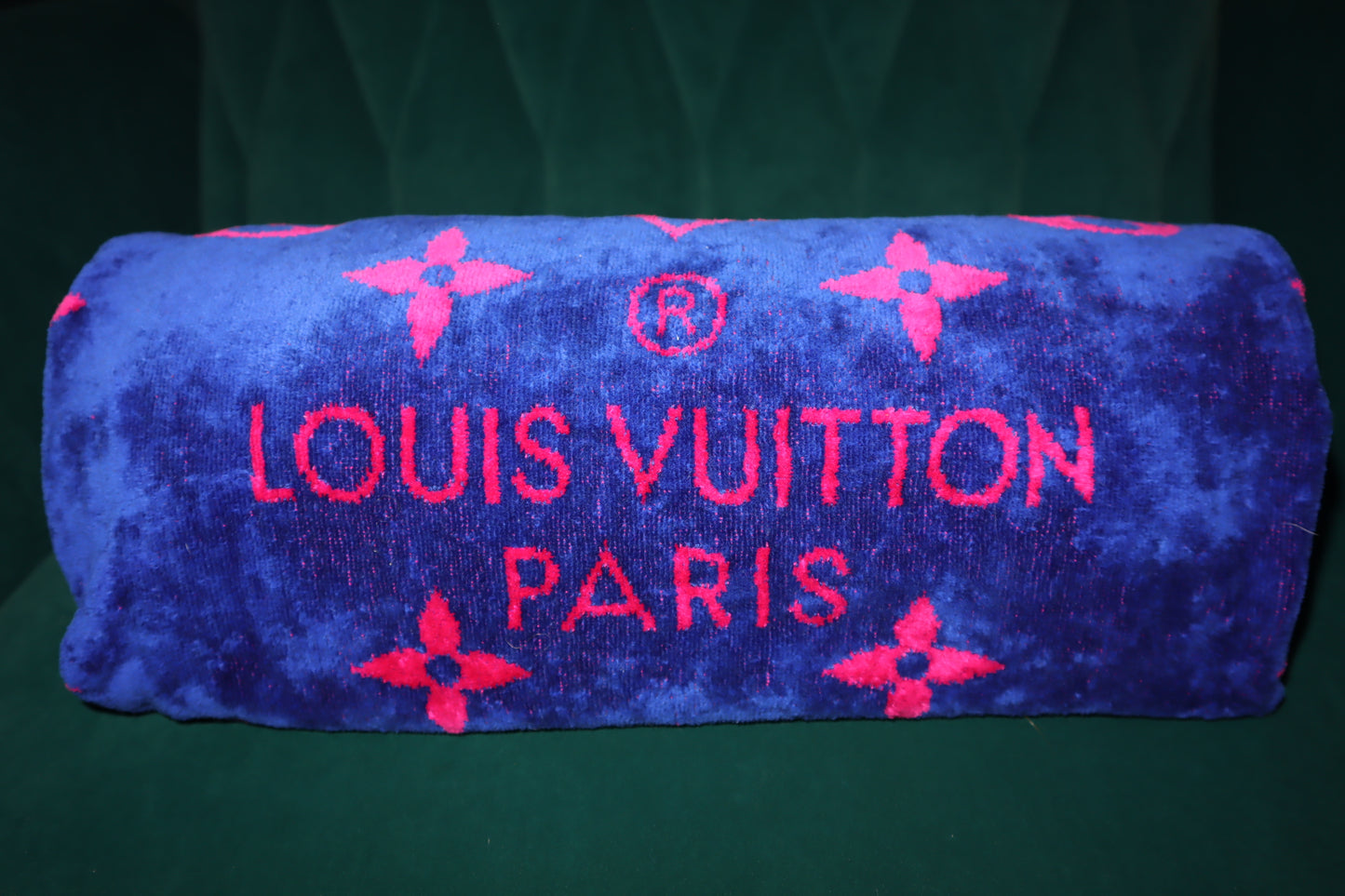 Pre- Loved Louis Vuitton Cotton Monogram Beach Towel Blue Pink