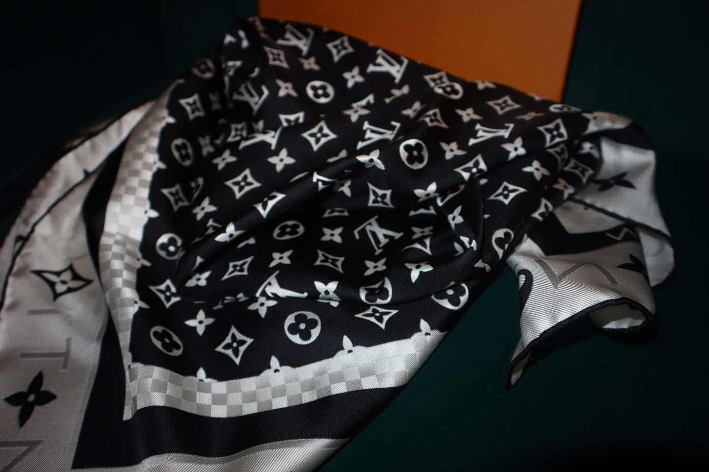 Louis Vuitton Black and White Silk Scarf Shawl