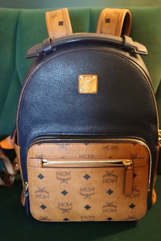 Pre-Owned MCM Navy and Brown Back pack