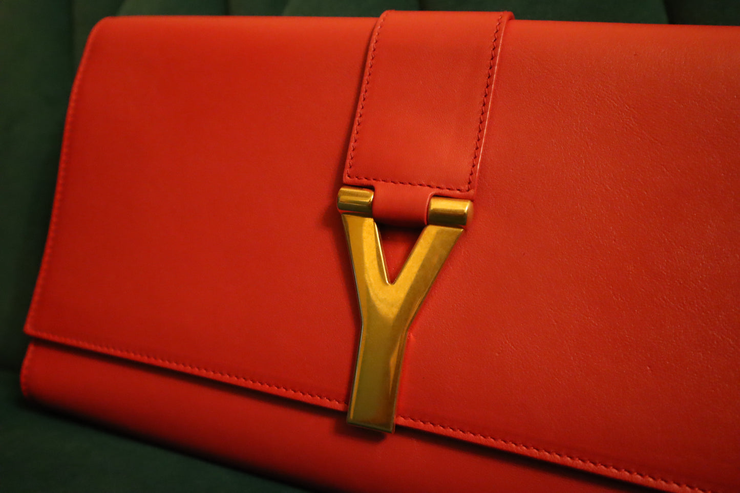 Saint Laurent Red Textured Calfskin Classic Y Ligne Clutch Pre-Owned