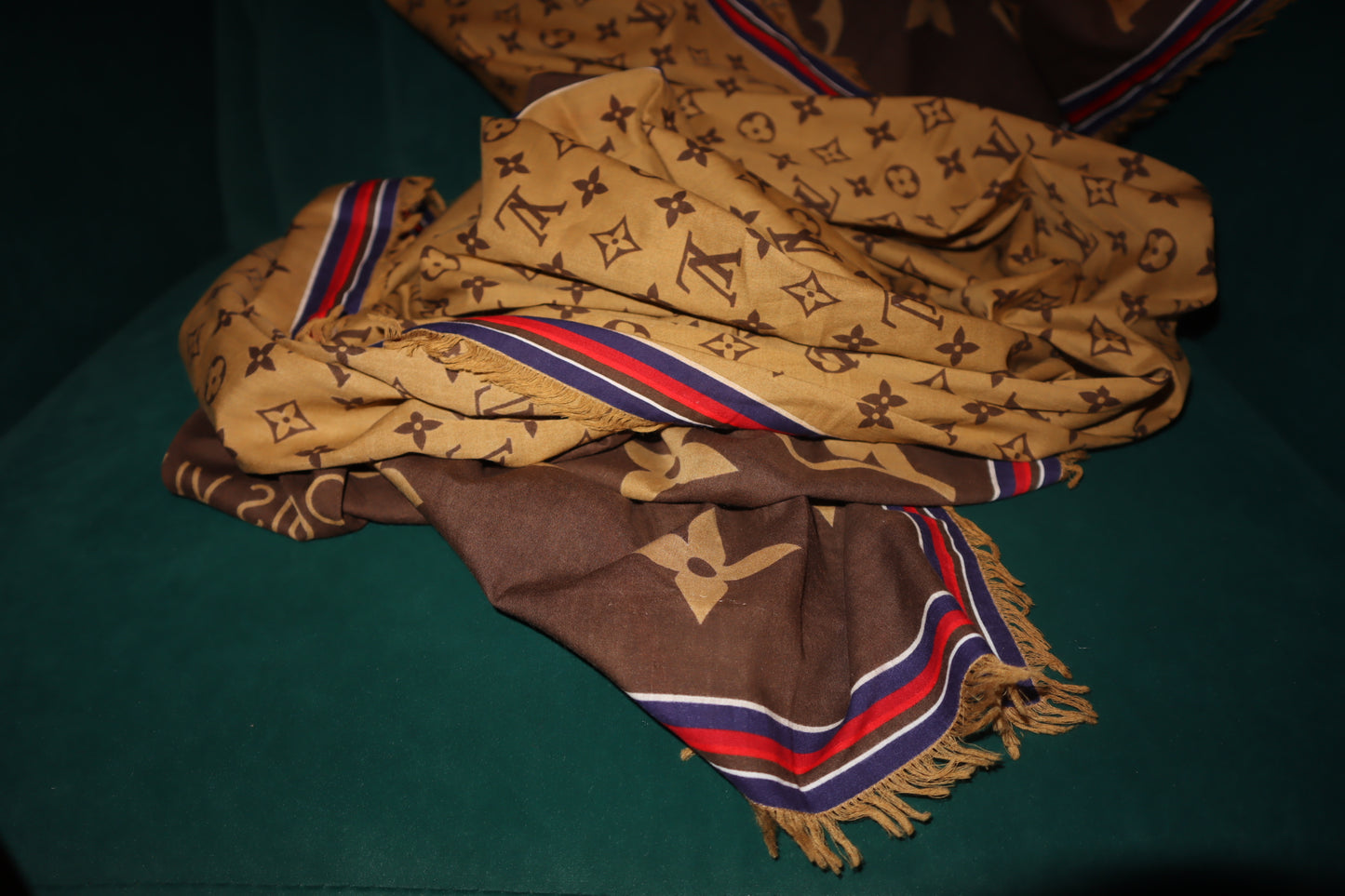 Pre-owned Louis Vuitton Brown on Beige Large Shawl Scarf