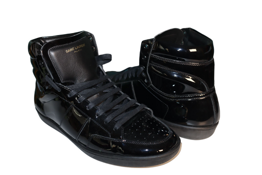 Saint Laurent Men's Patent Signature Court Classic High Top Sneaker