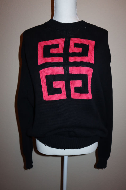 Givenchy Pink and Black Logo Knitted Sweater