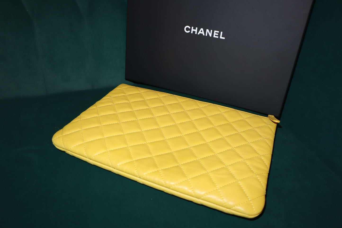 Chanel Yellow Quilted Caviar Leather O-case Classic Zip Pouch