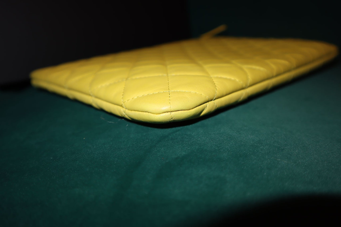 Chanel Yellow Quilted Caviar Leather O-case Classic Zip Pouch