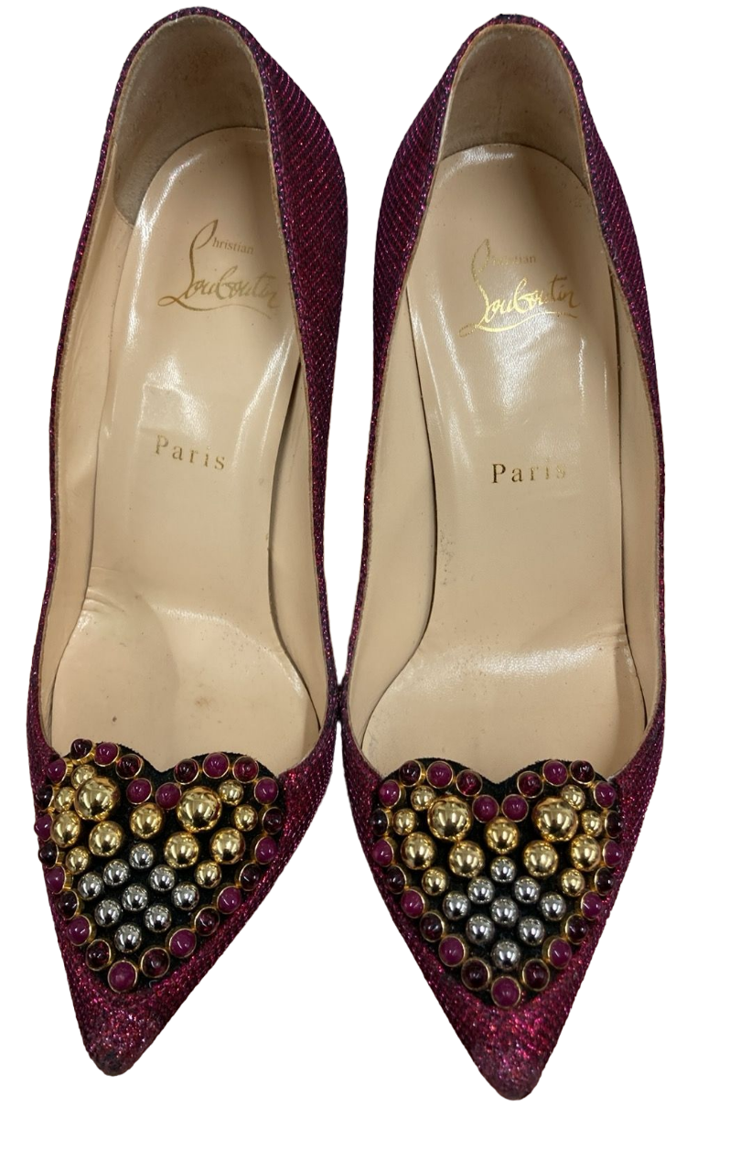 Christian Louboutin Shoes Pink Coralta Mia 100mm Glitter Studded Heart Point-toe