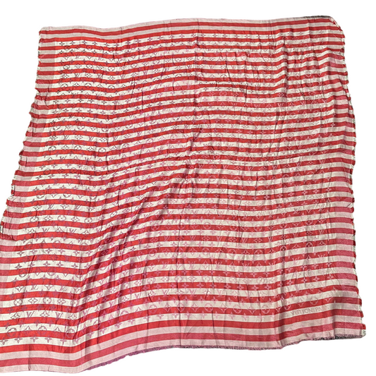 Louis Vuitton Monogram Red & Off White Striped Shawl Weaved Jacquard Silk