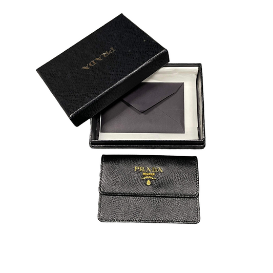 Prada Black Saffiano Leather Flap Card Holder