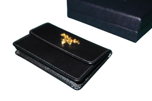 Prada Black Saffiano Leather Flap Card Holder NEW