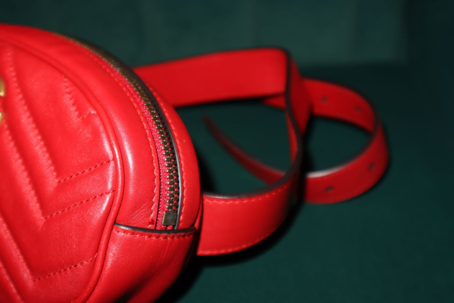 Gucci Calfskin Matelasse GG Marmont Belt Bag 95 38 Hibiscus Red