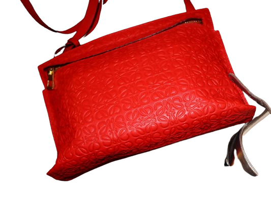 LOEWE Calfskin Embossed Mini Repeat T Crossbody Bag Red