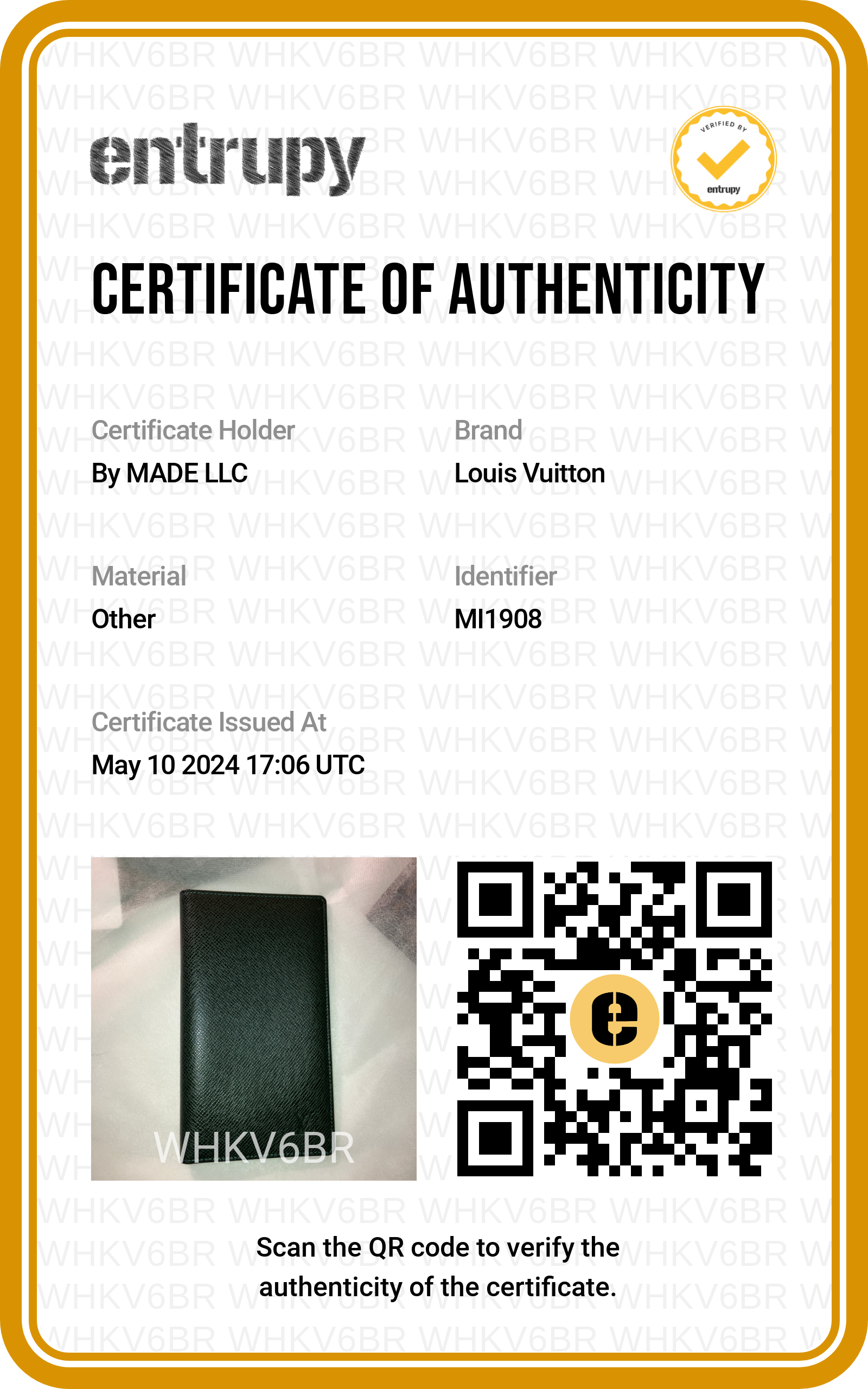 Pre-Owned Certificate of Authenticity The MADE MALL