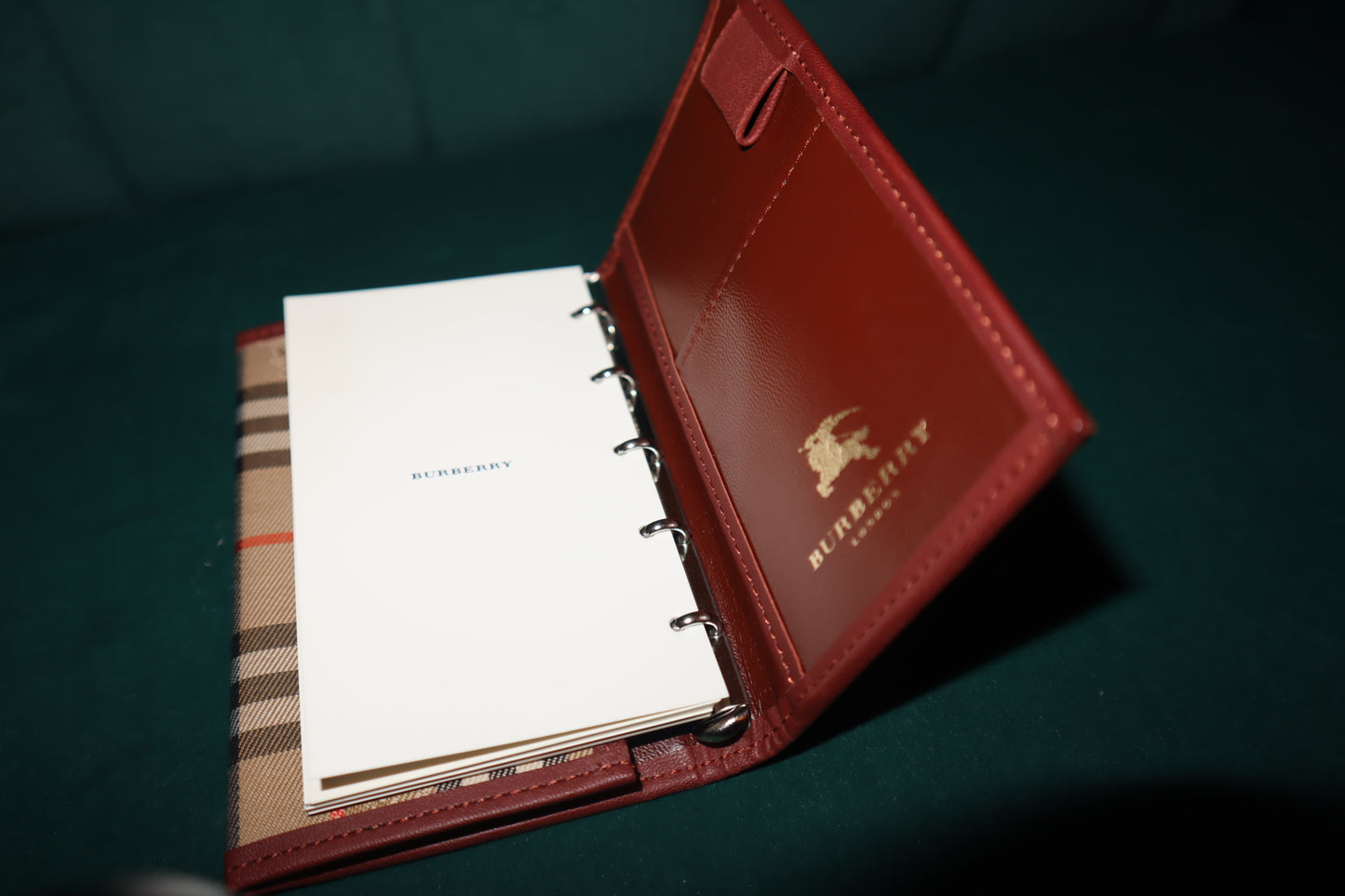 Pre-Loved Burberry Card Holder and Address Book Agenda Check Beige Textile Brown Leather