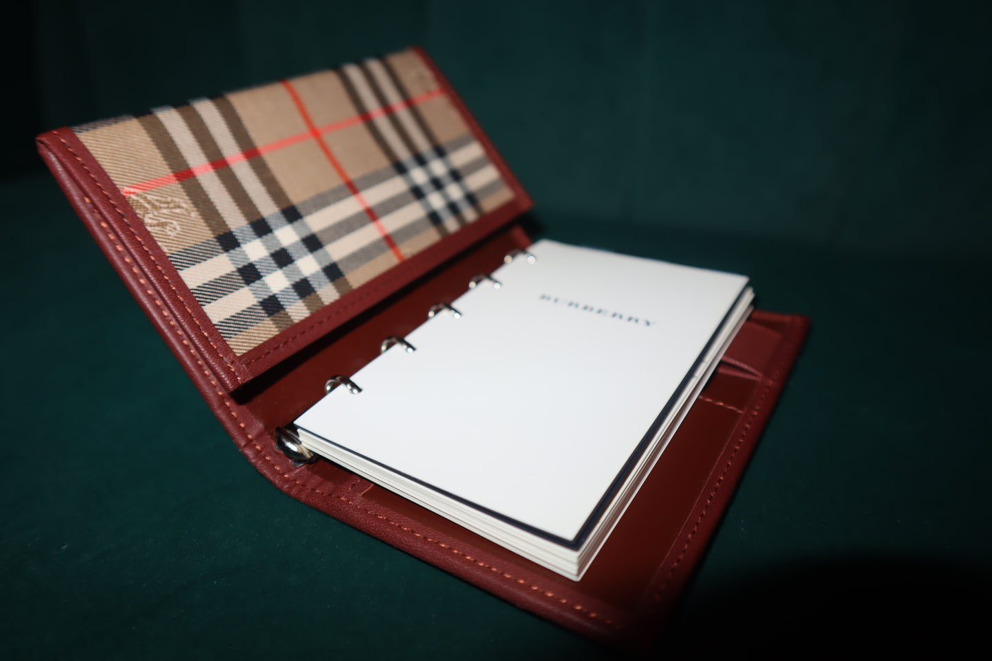 Pre-Loved Burberry Card Holder and Address Book Agenda Check Beige Textile Brown Leather