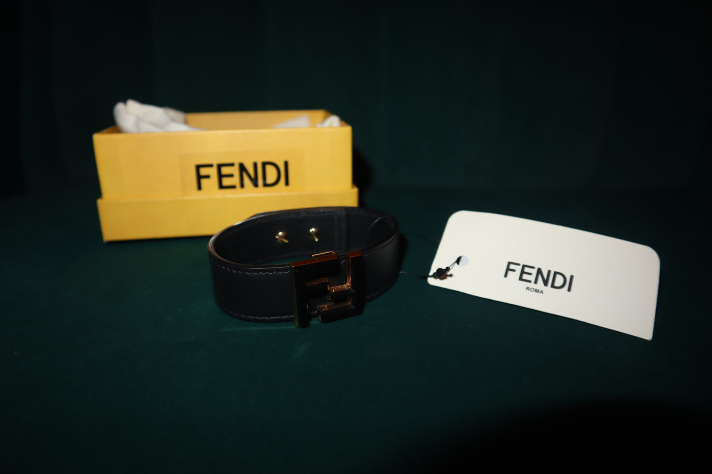 Pre-Loved FENDI Bracelet Black FF Logo Bangle Black Leather